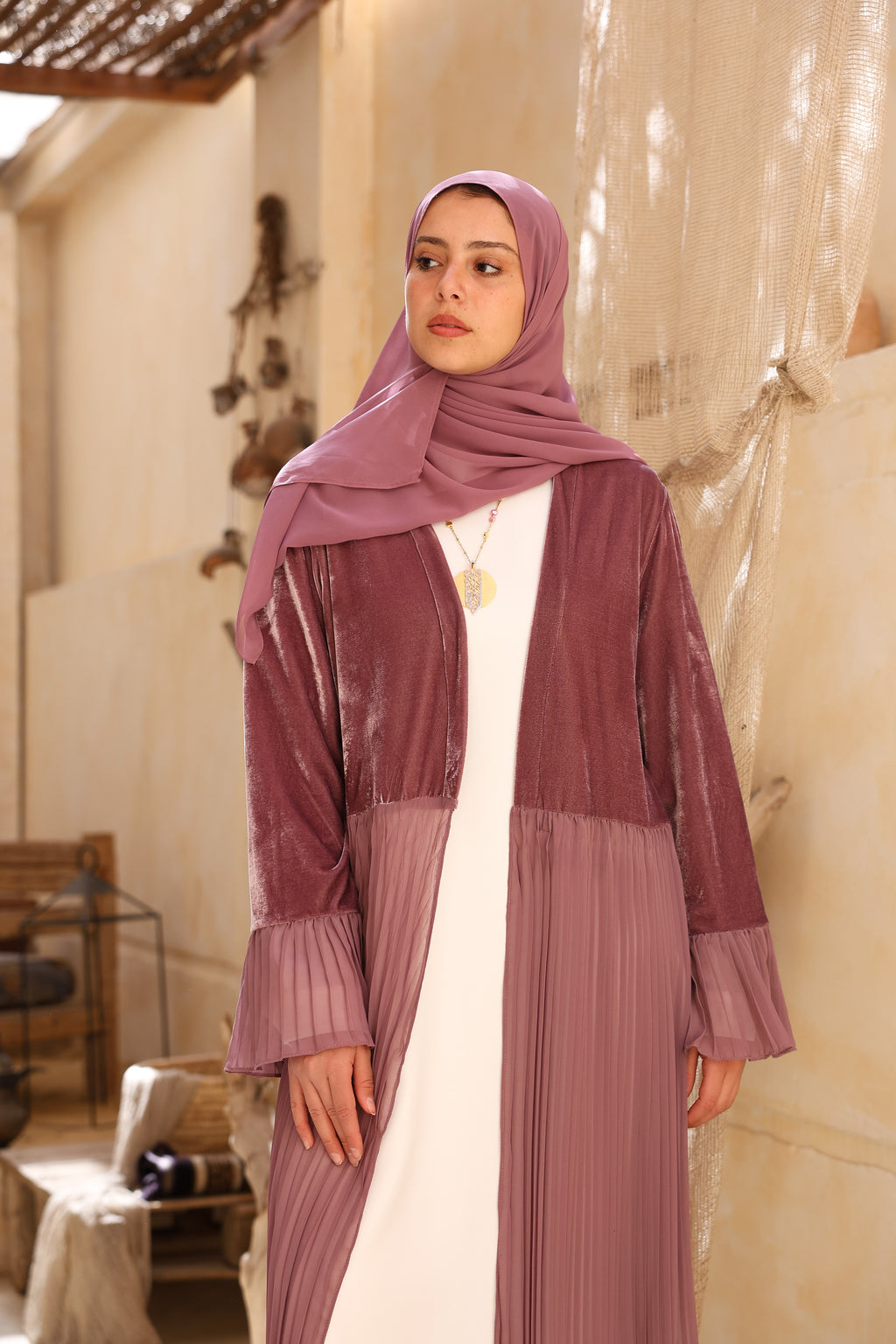 Long Velvet Pleated Cardigan