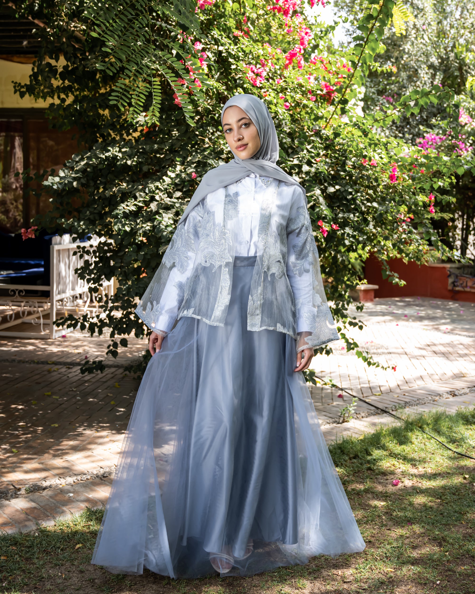 Patterned Organza Cardigan