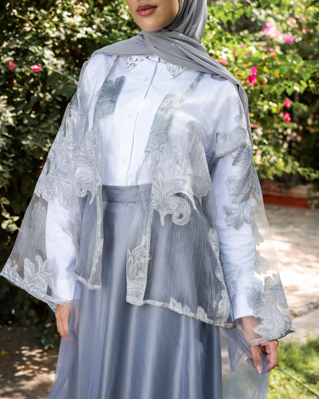 Patterned Organza Cardigan